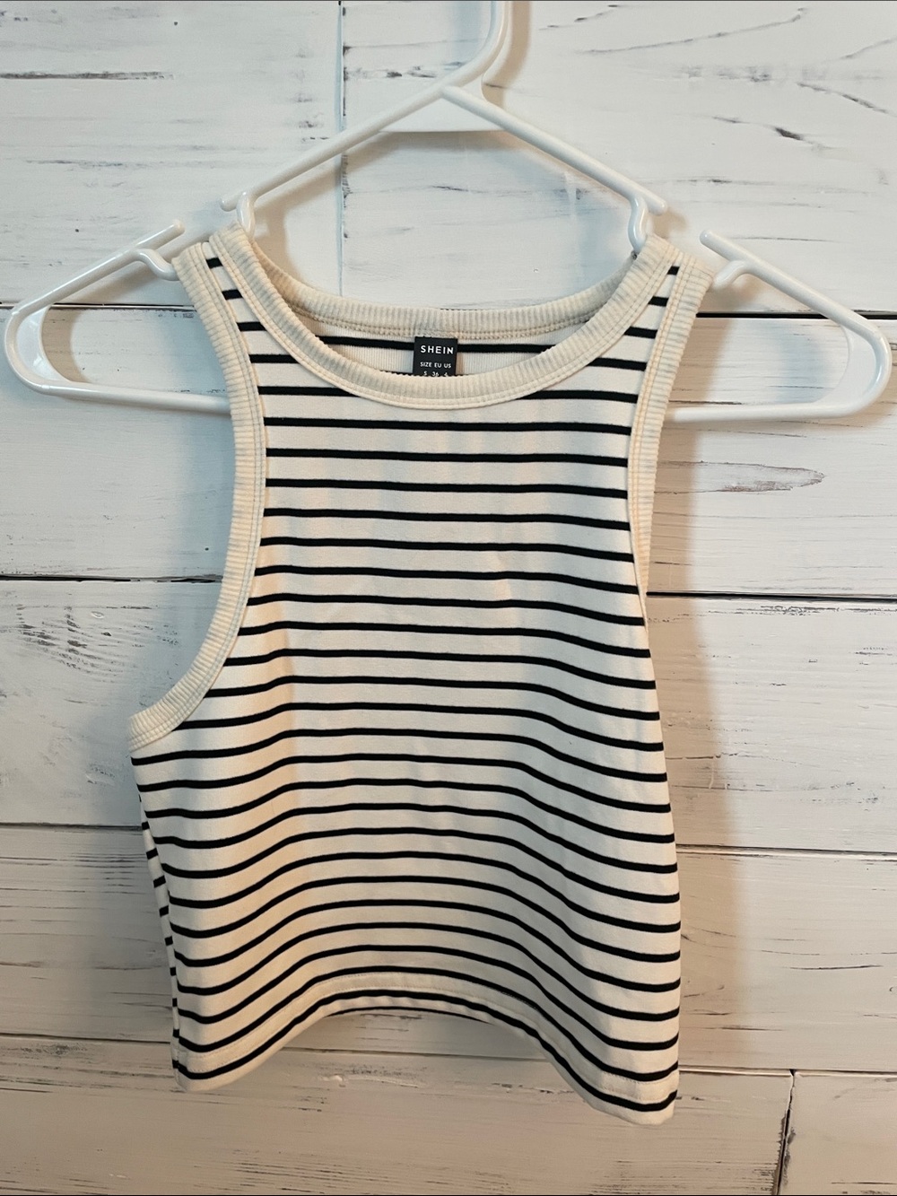 SHEIN Black & White Striped Ribbed Crop Tank